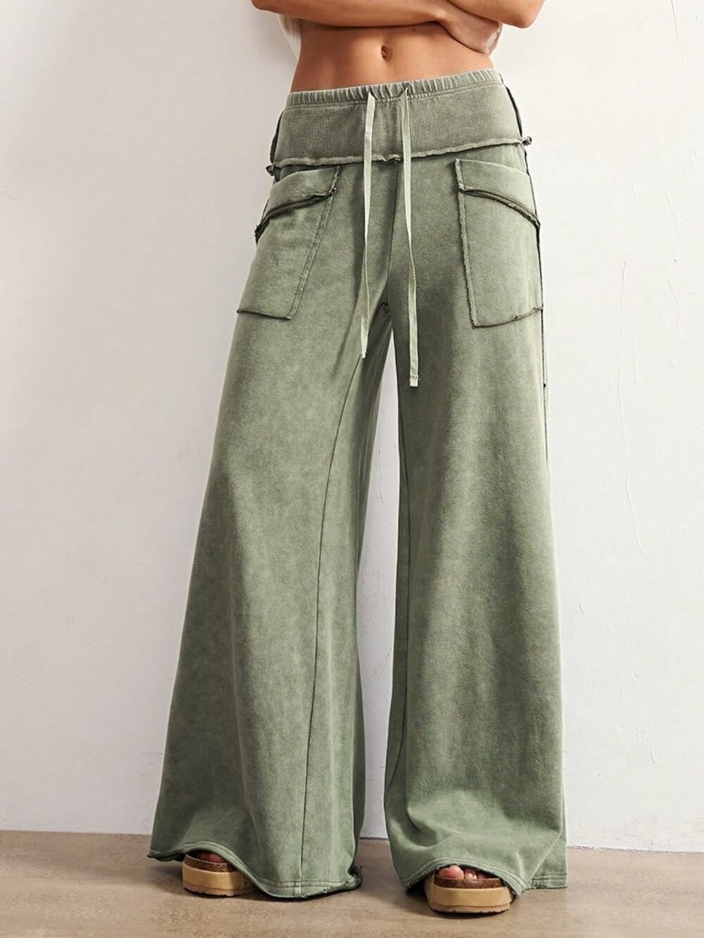 Army Green Casual Women's Streetwear Knit Pants - Picture 7 of 7